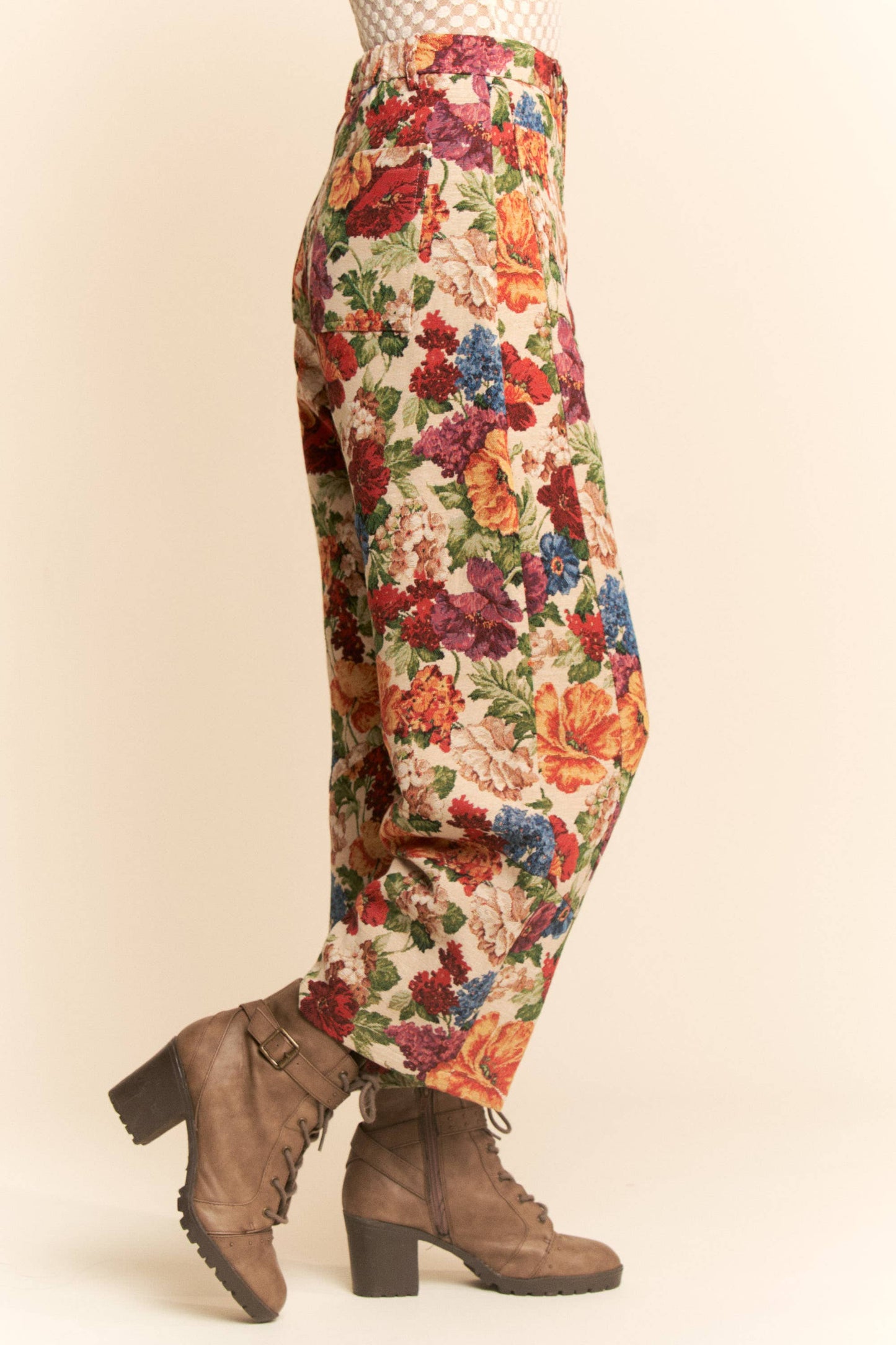 Vintage Inspired Floral Barrel Pants