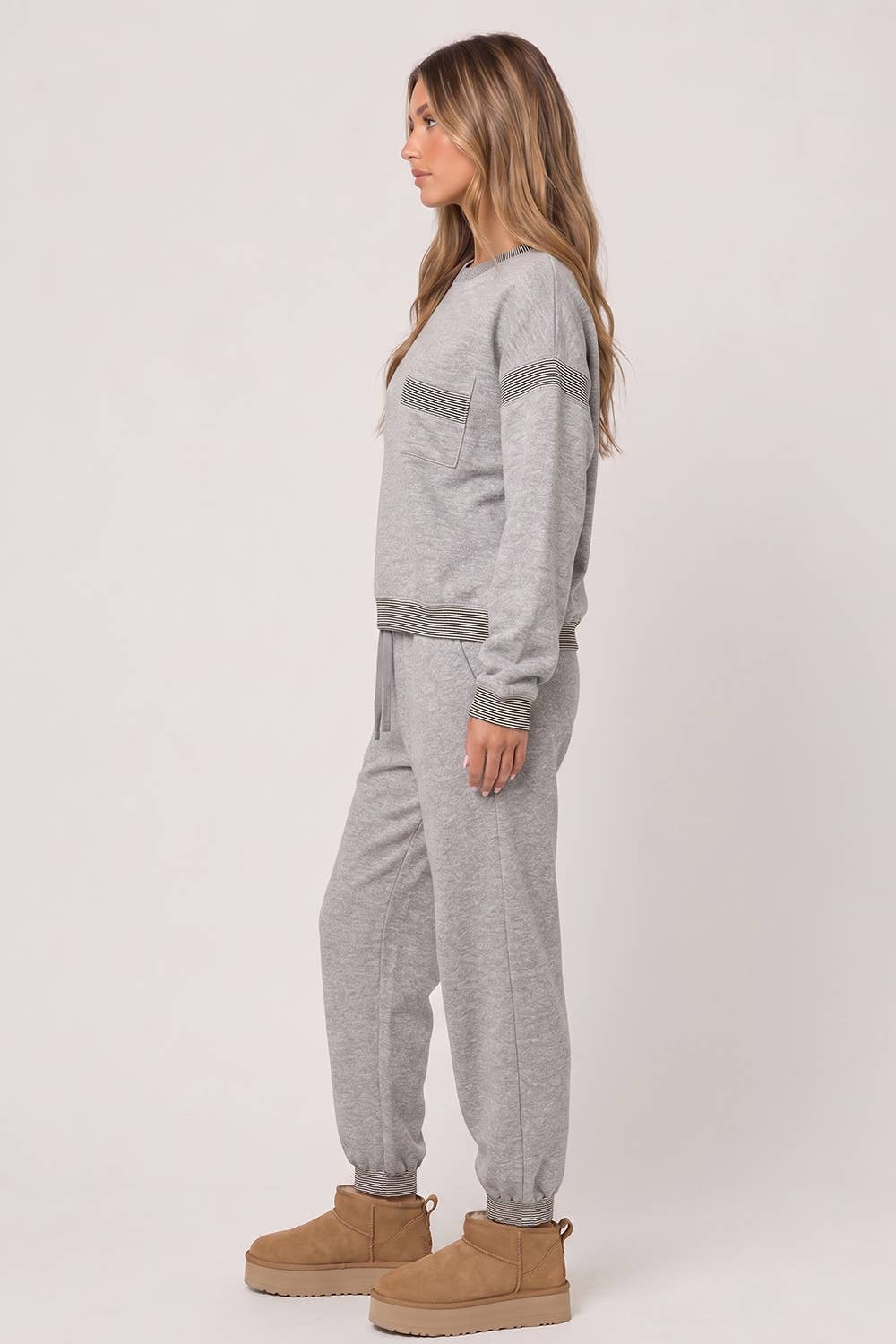Rib Trim Heathered Knit Set