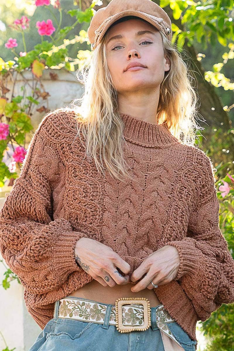 Luna Mock Neck Cable Sweater
