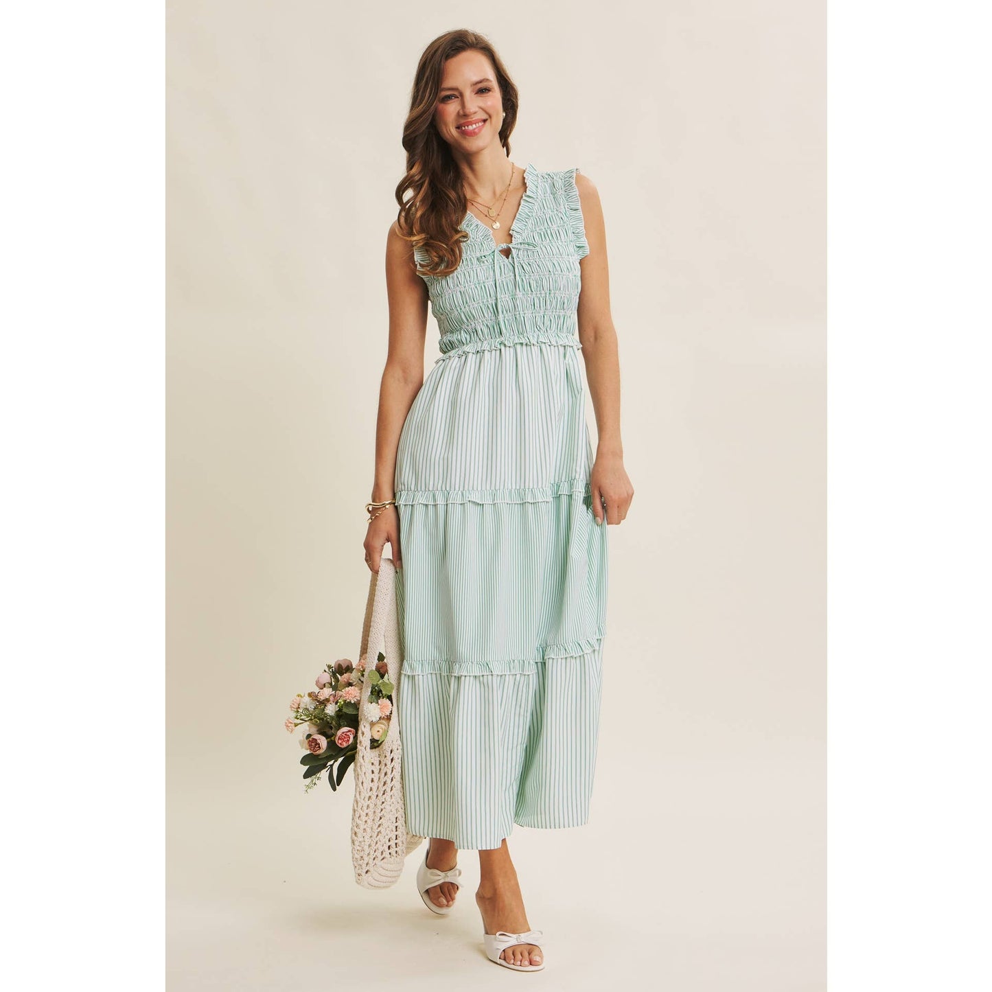 Kelly Striped Smocked Midi Dress