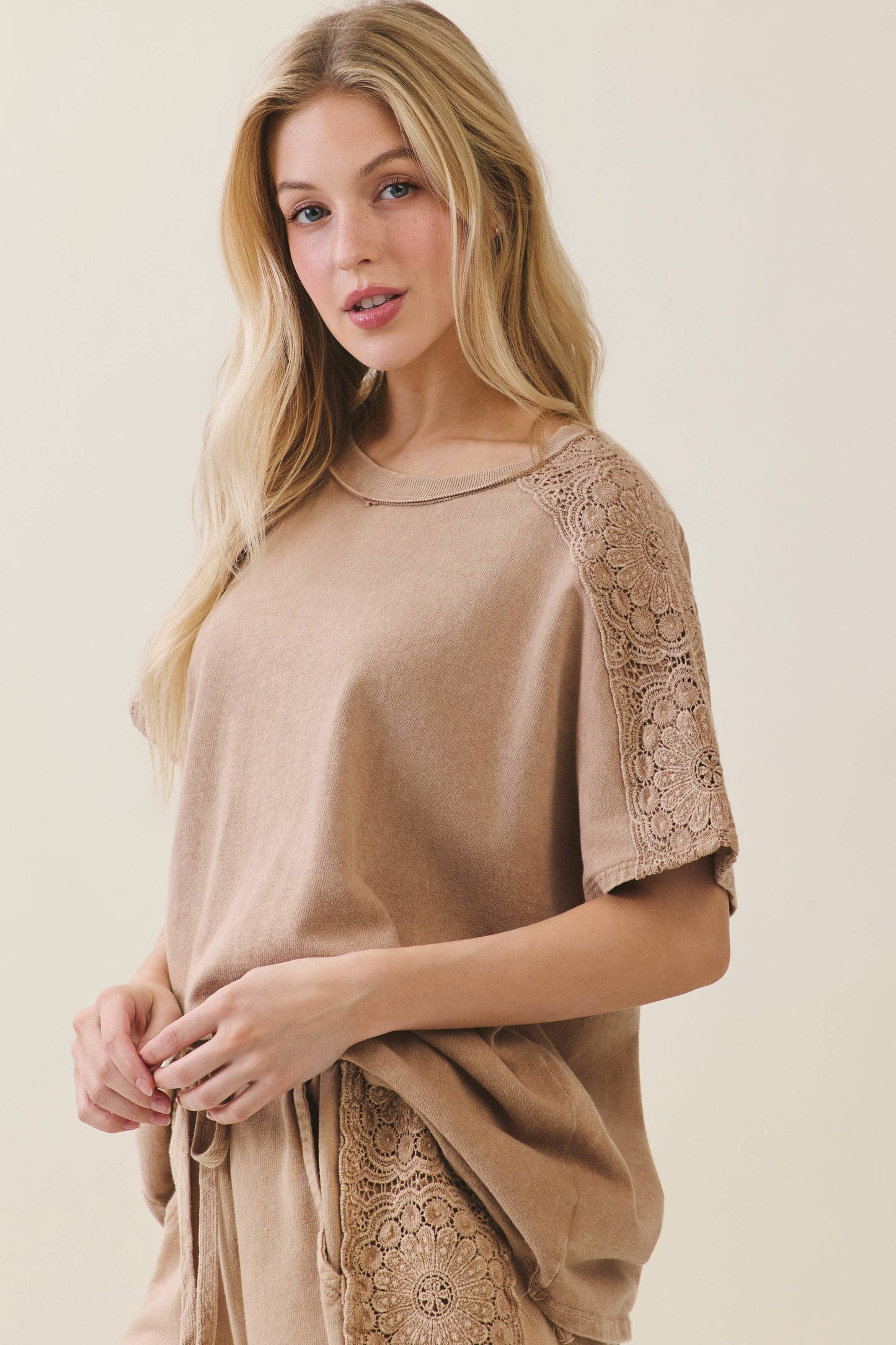 Mineral Washed Boho Trim Top