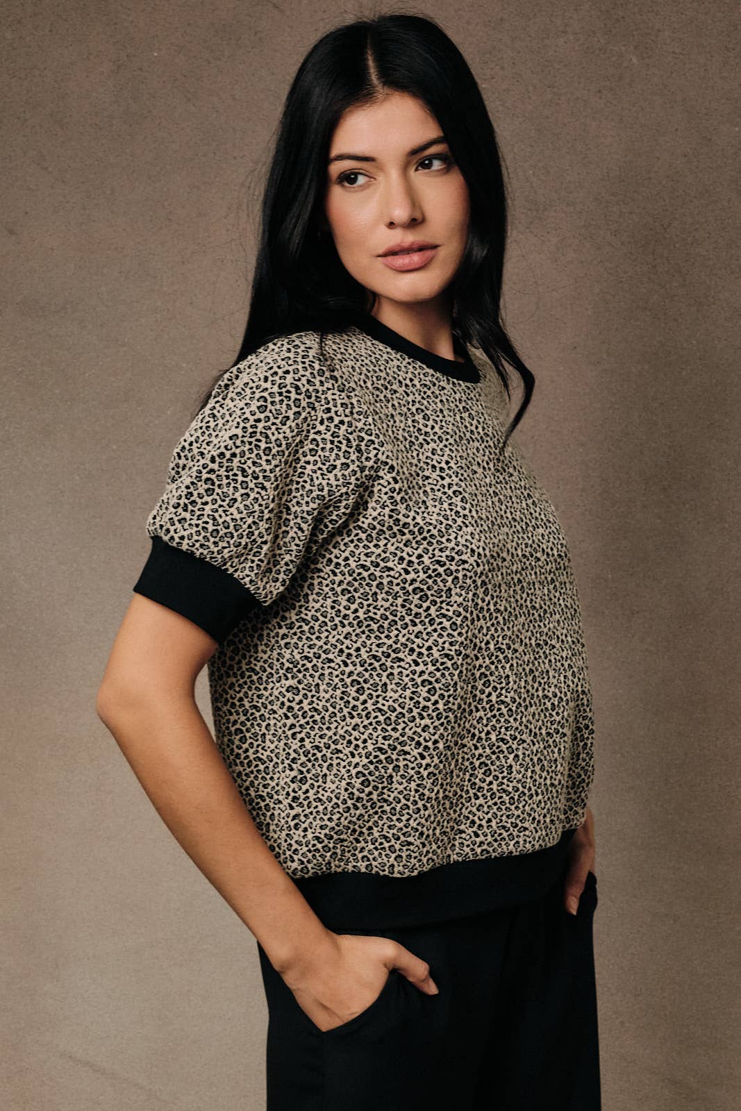 Animal Print Puff Sleeve Top