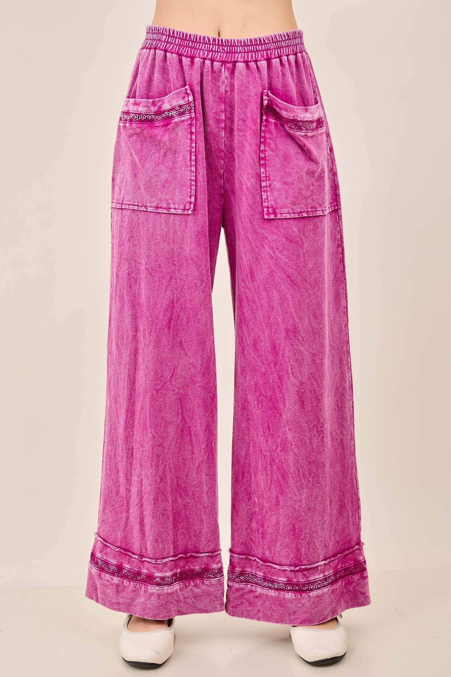 Mineral Washed Flower Trimmed Pants