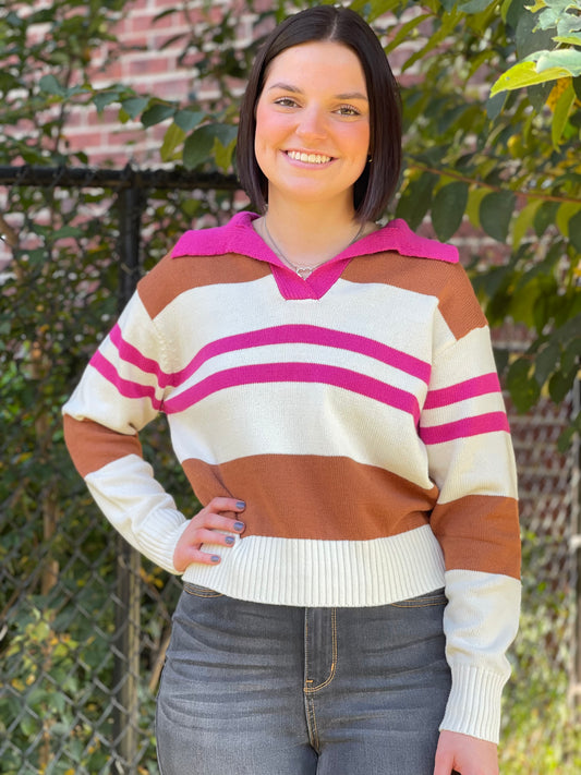 Gayla Color-block Polo Sweater - Milly's Boutique