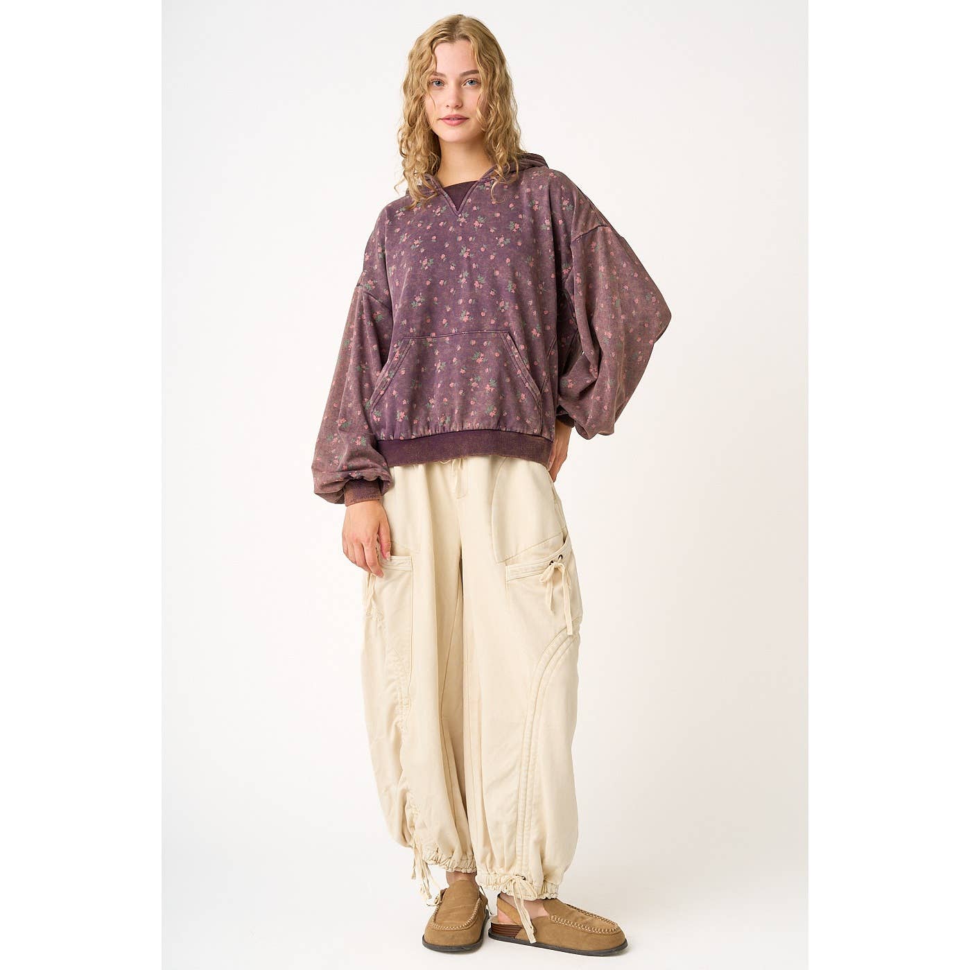 Floral Printed Distressed Hoodie