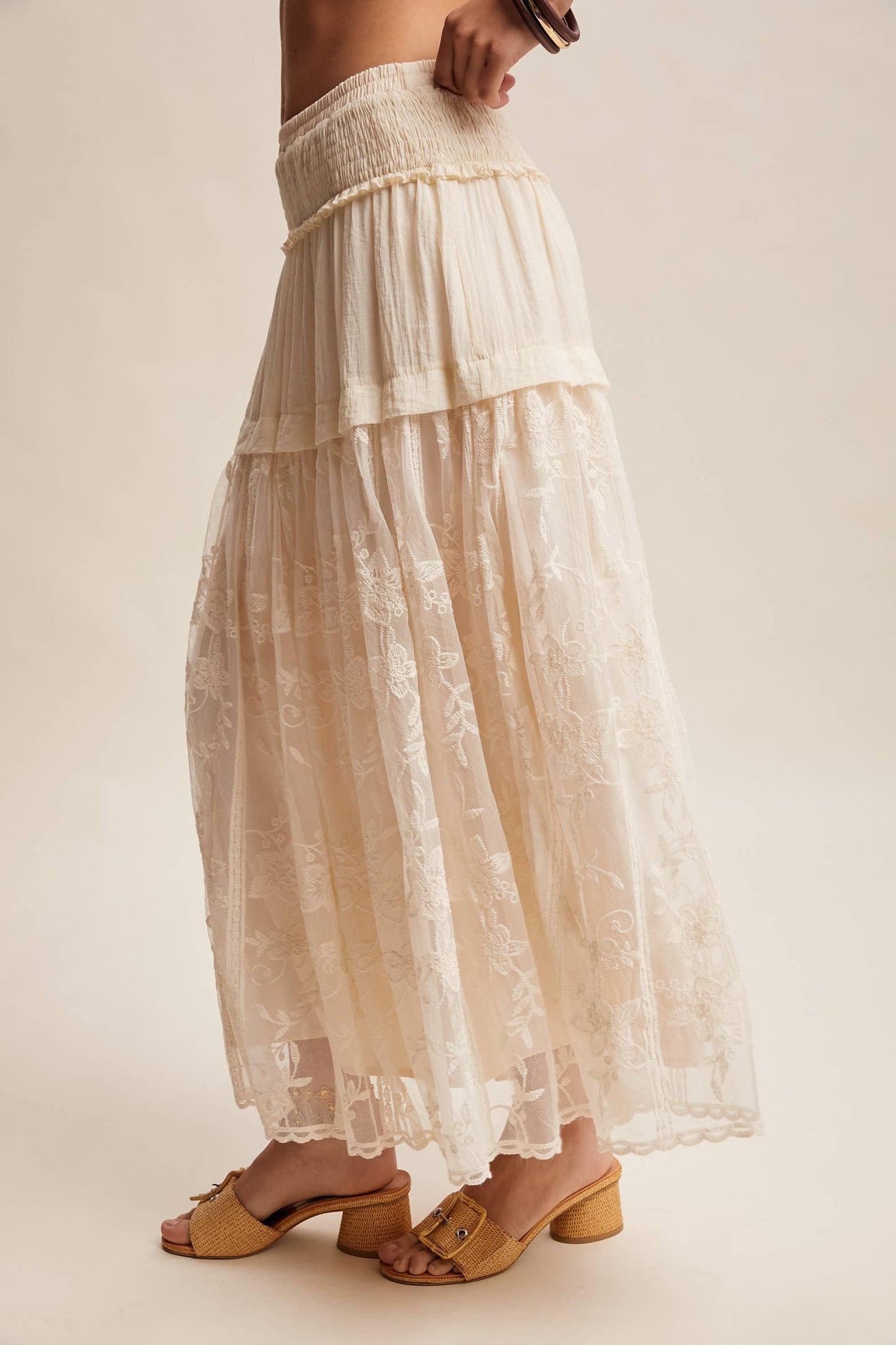 Vintage Floral Embroidered Maxi Skirt