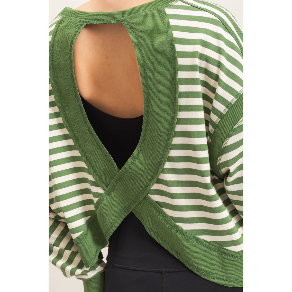 Striped Cross Detailed Open Back Top
