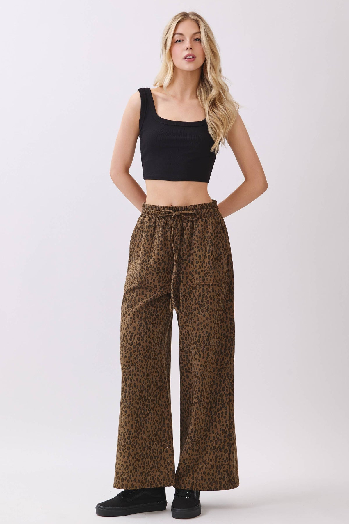 Leopard Wide Leg Drawstring Pants