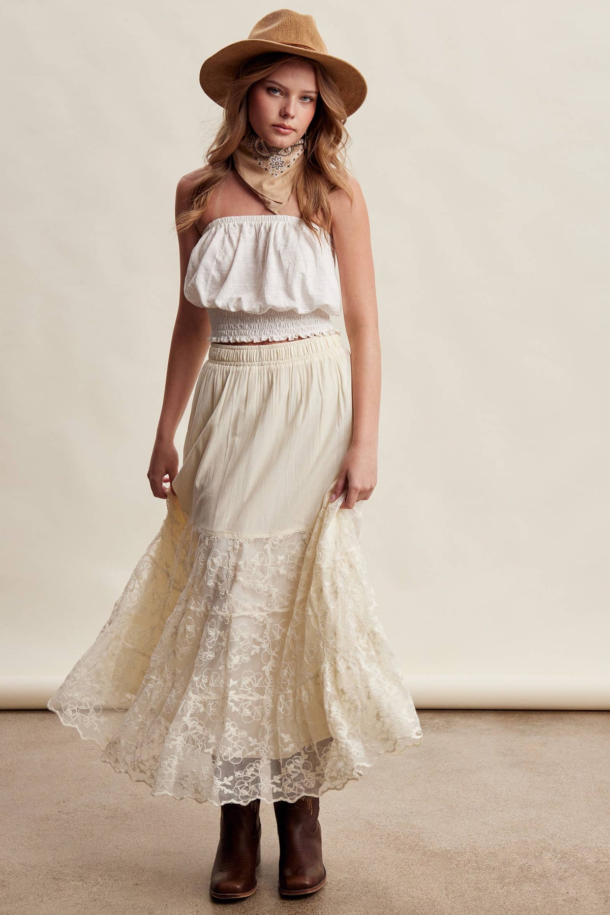 Lace Tiered Maxi Skirt