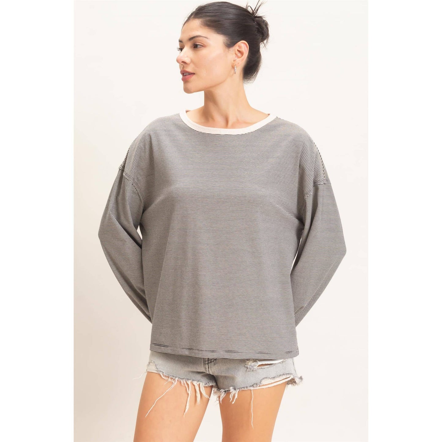 Kendra Striped Boat Neck Top