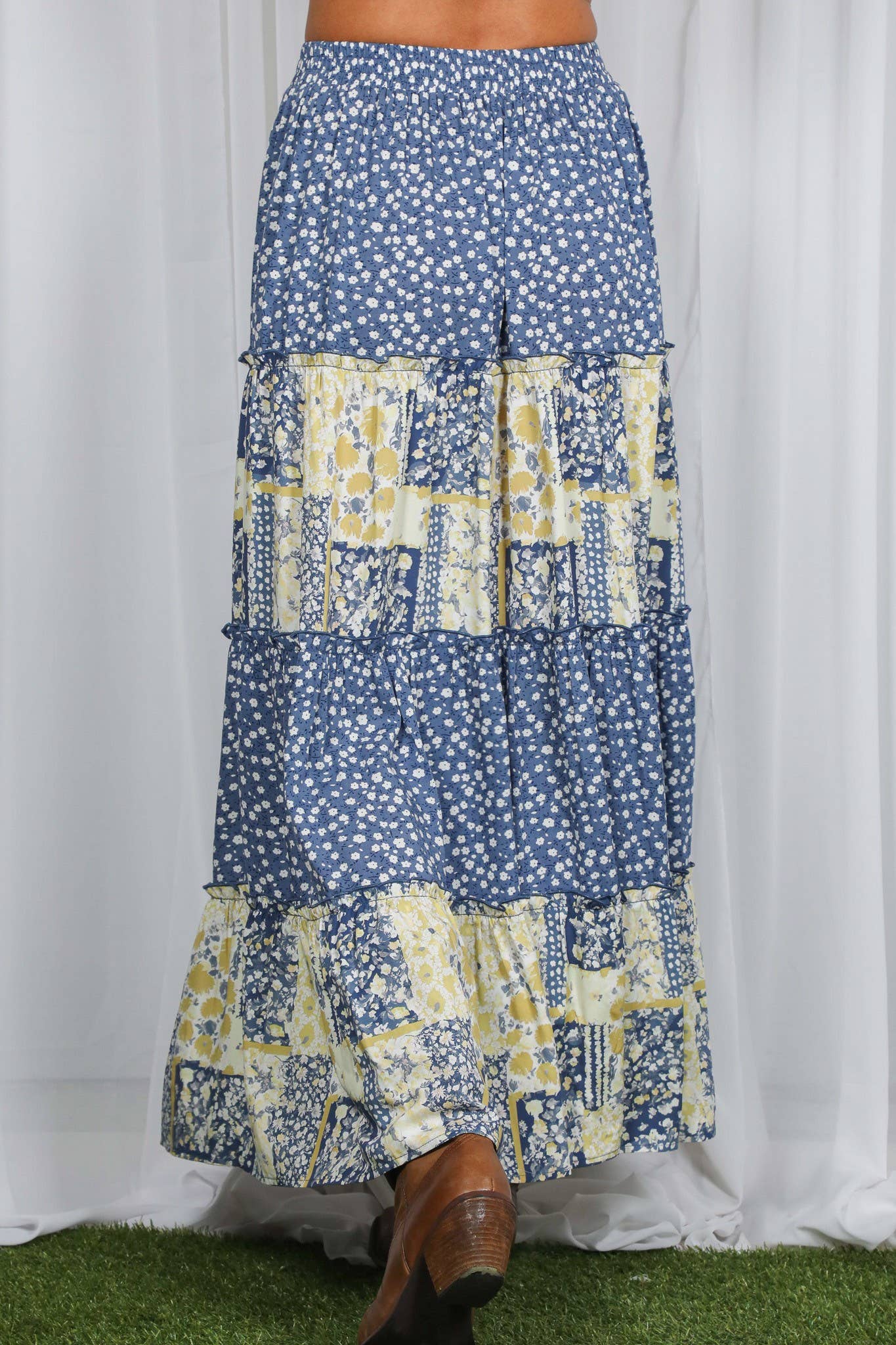 Patchwork Floral Print Boho Skirt