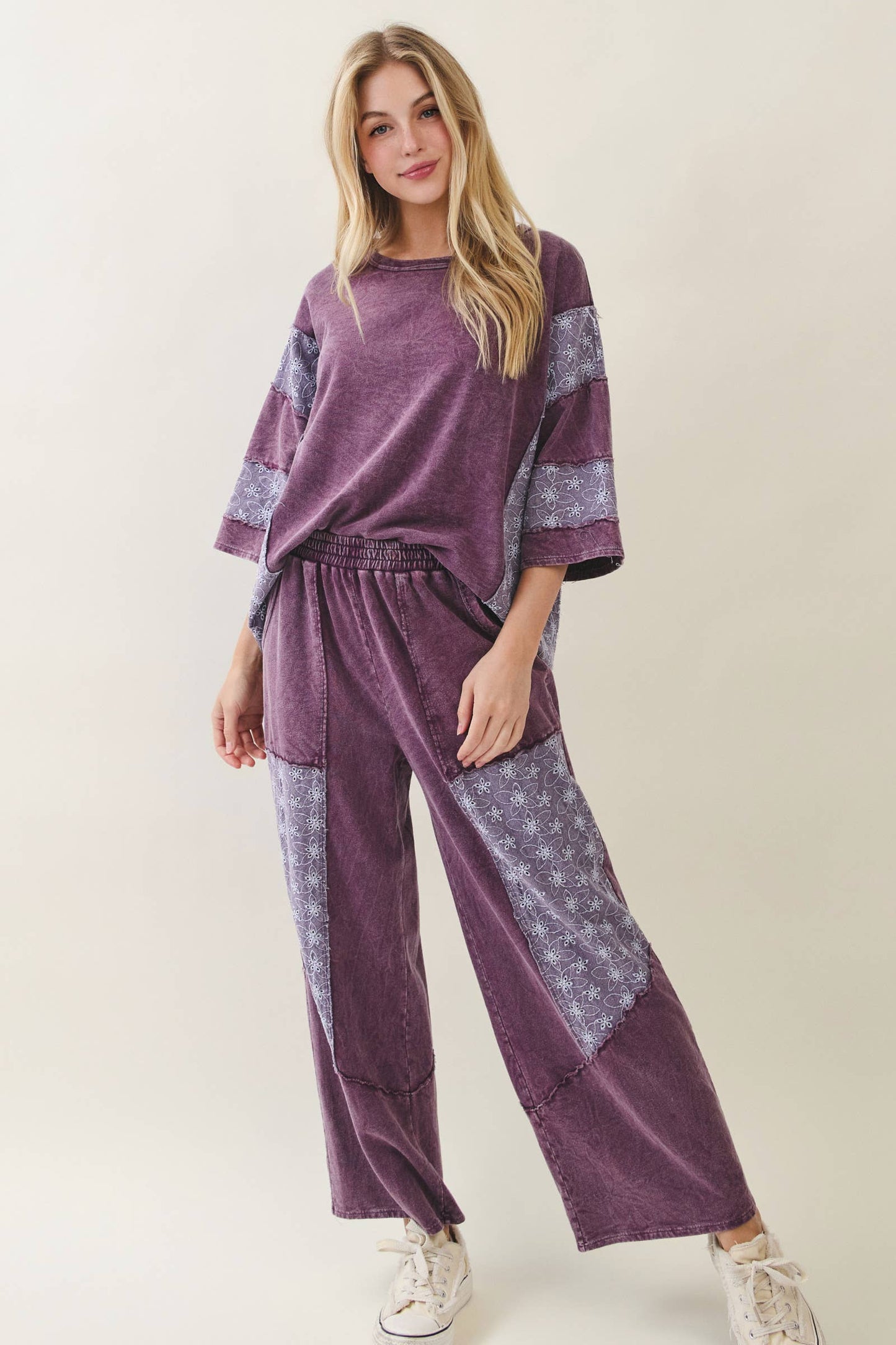 Mineral Washed Eyelet Lace Top