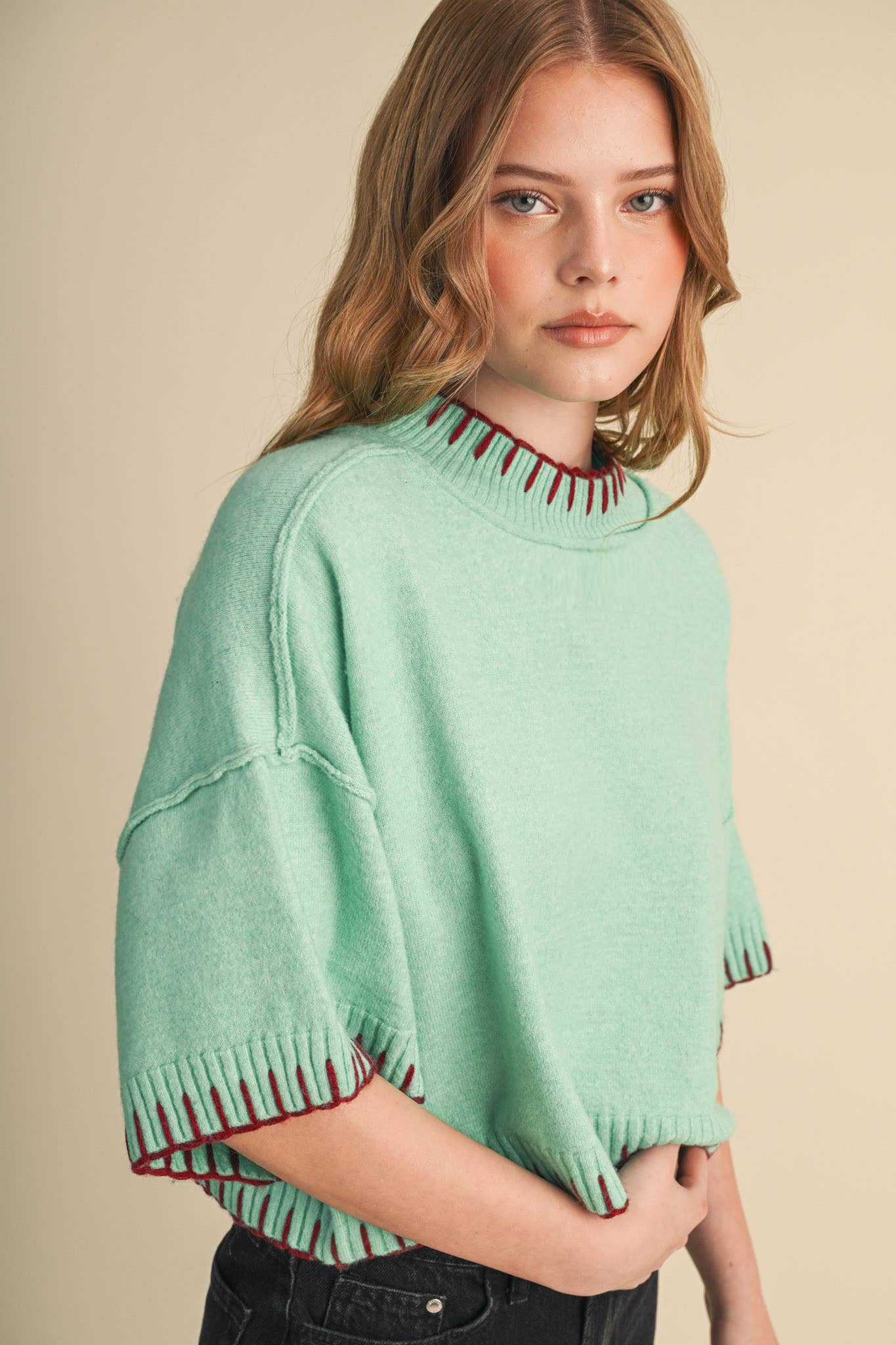Marley Blanket Stitch Short Sleeve Sweater