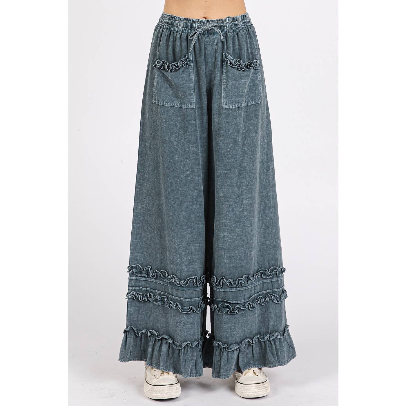 Ruffle Trim Wide Leg Pant