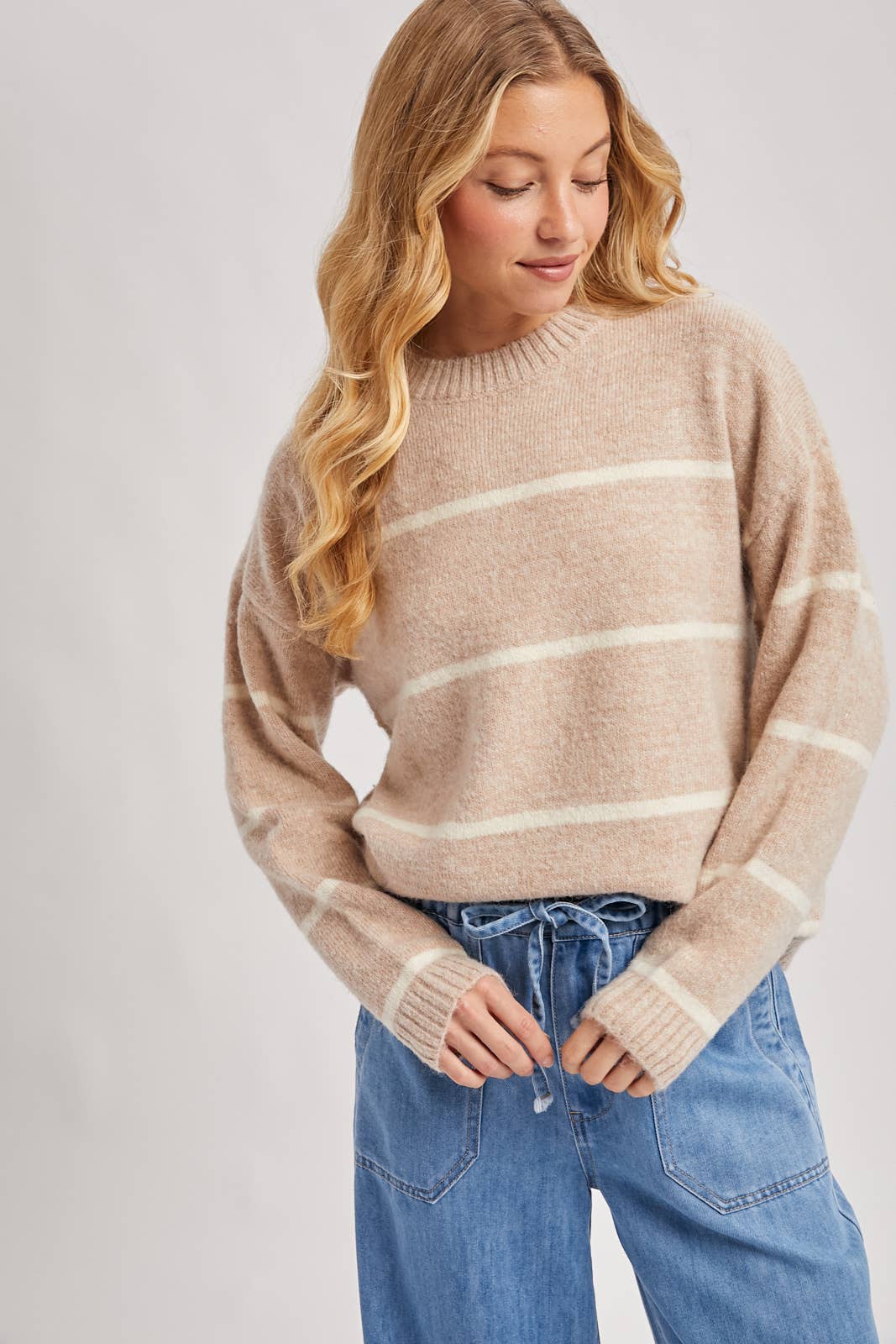 STRIPED FUZZY SWEATER