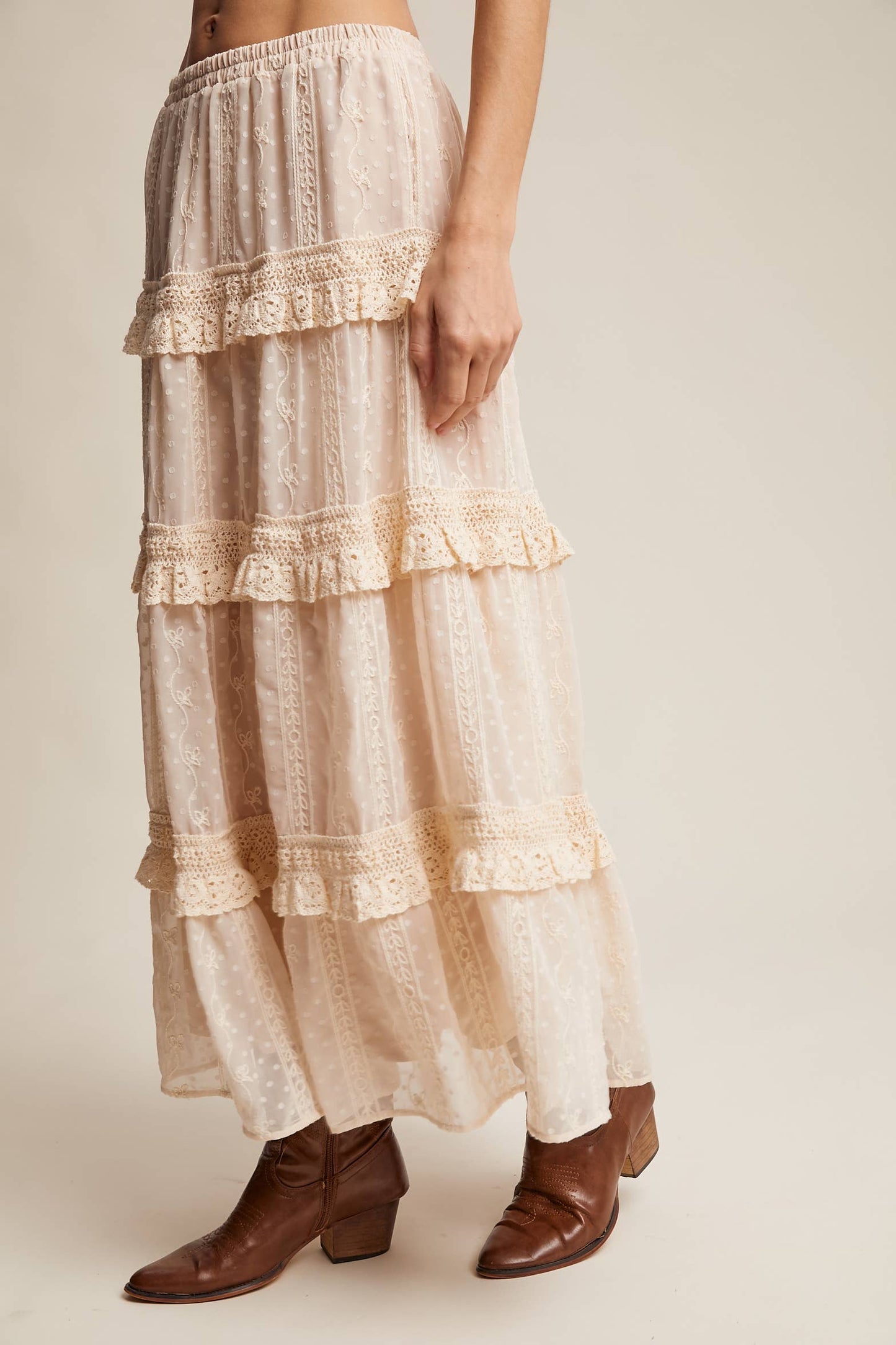 Embroidered Lace Tiered Maxi Skirt