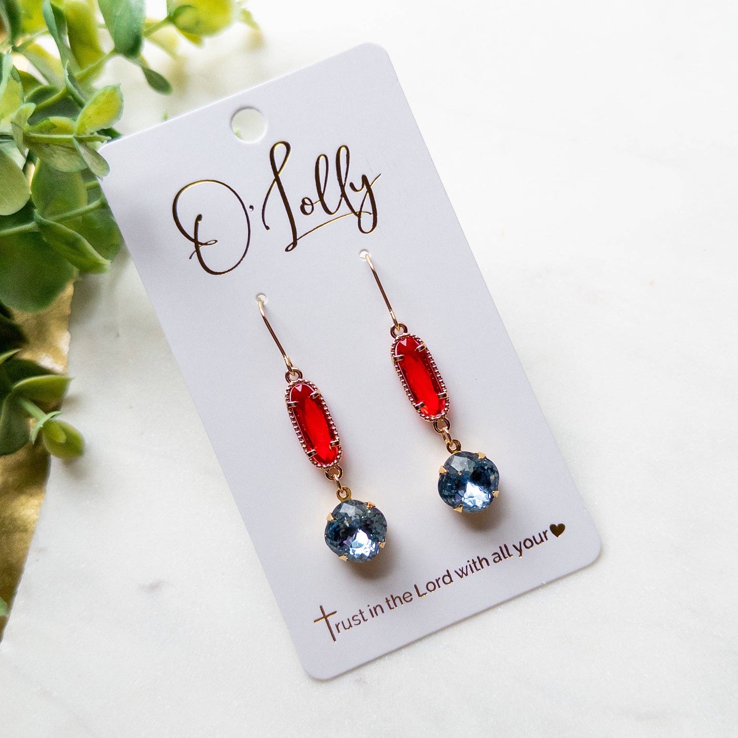 Red & Blue Crystal Drop Earrings