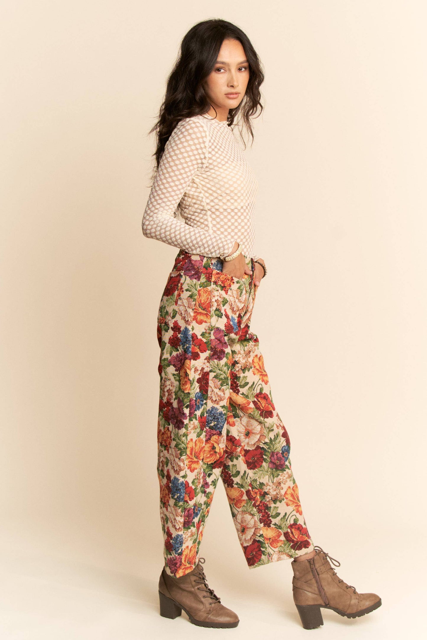Vintage Inspired Floral Barrel Pants