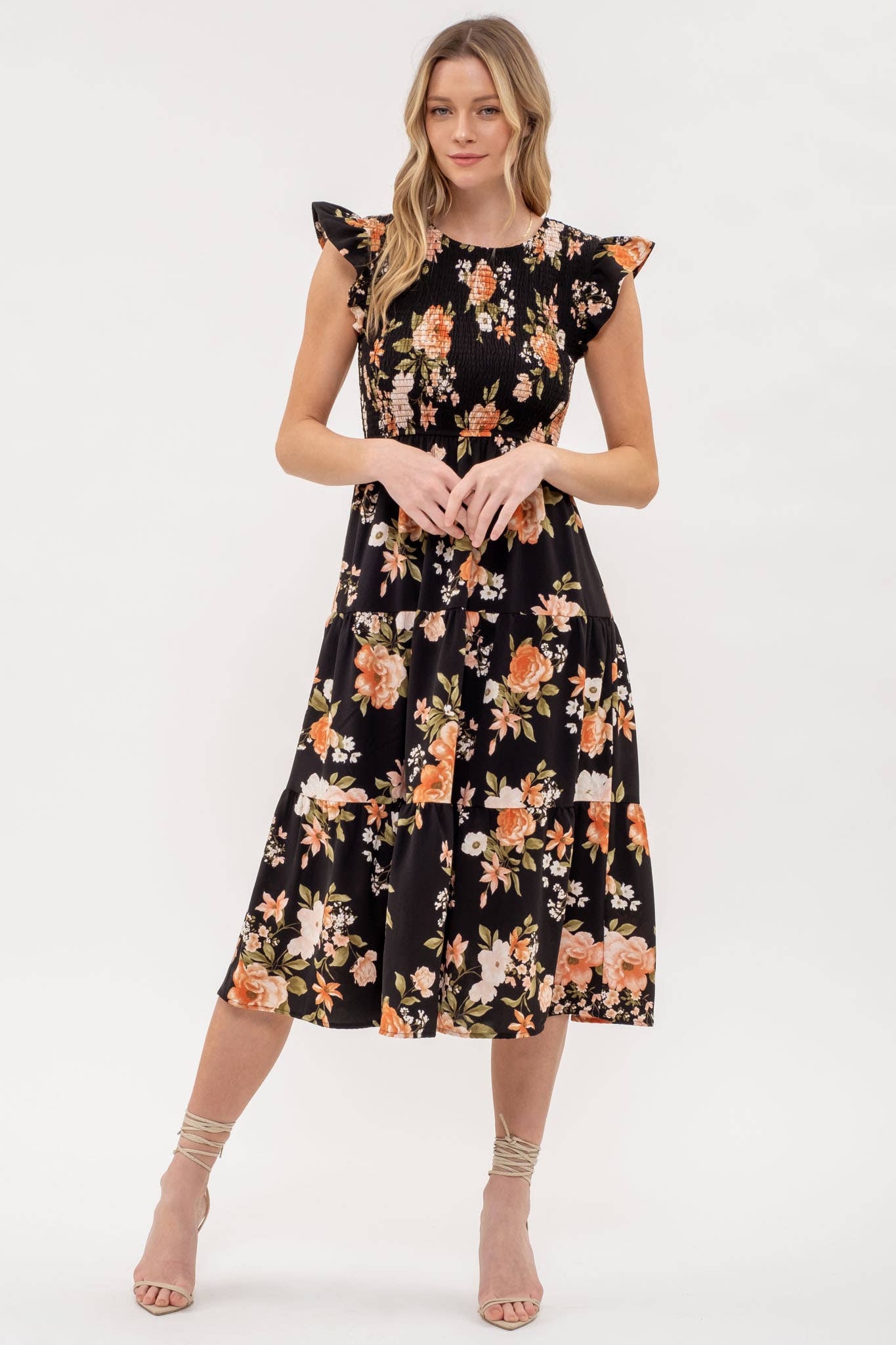 Jenna Smocked Floral Midi Dress