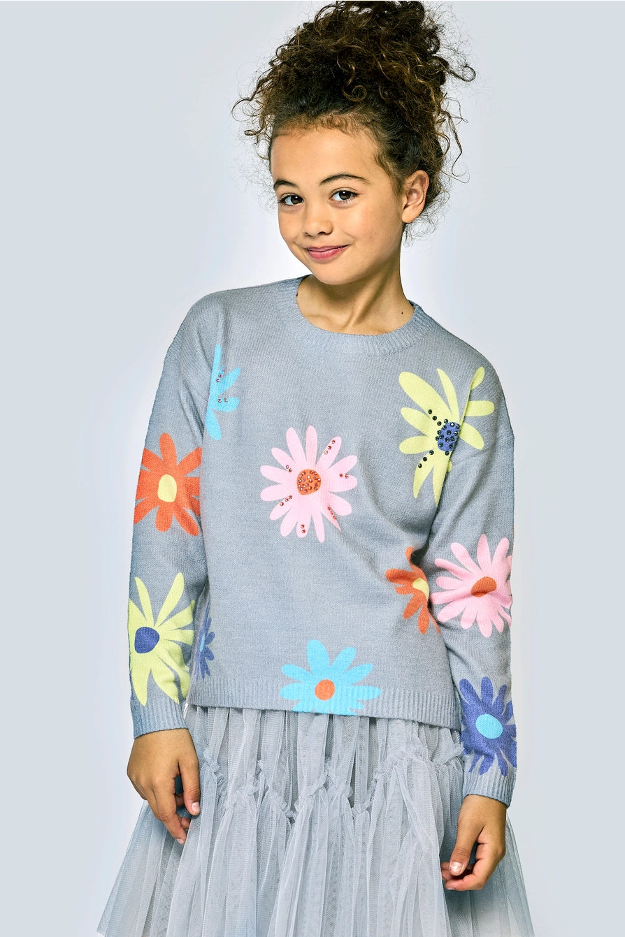 Flower Printed Tween Sweater - Milly's Boutique