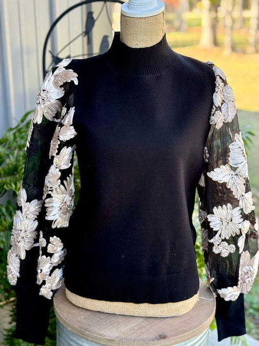 Jasmine Floral Mesh Sleeve Top