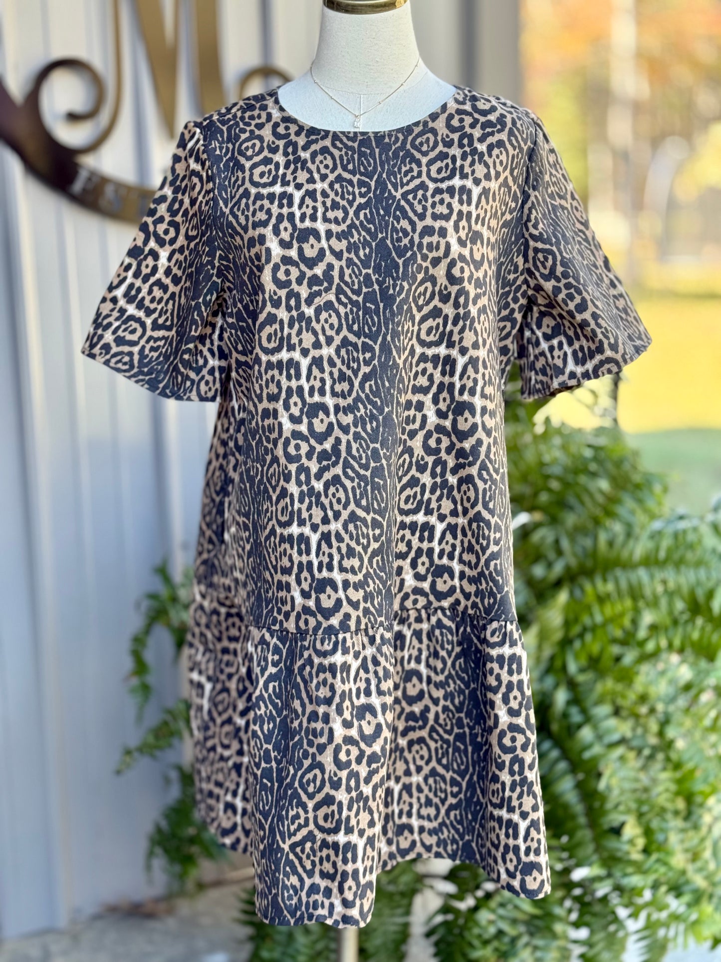 Breana Leopard Print Baby Doll Dress