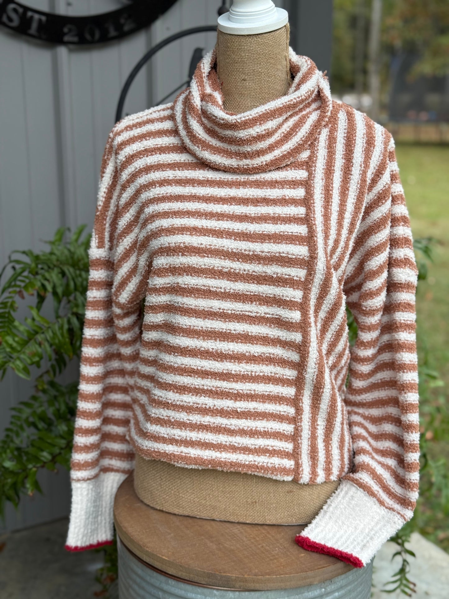 Darla Mock Neck Striped Sweater Top