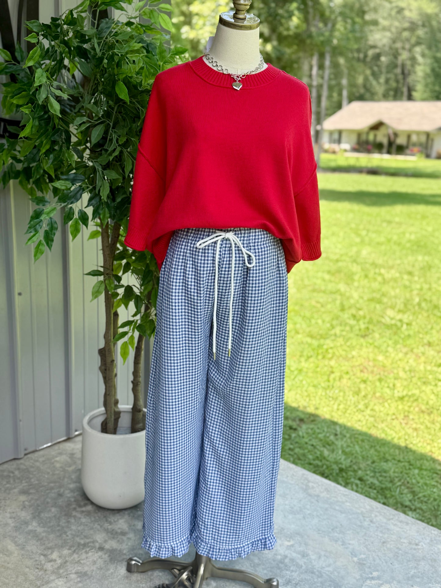 Gingham Drawstring Pants