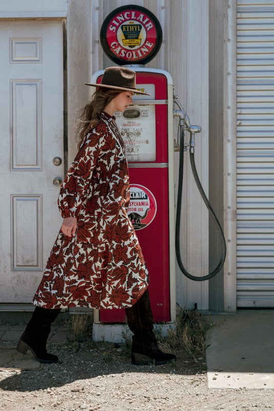 Smocked Boho Floral Midi Dress