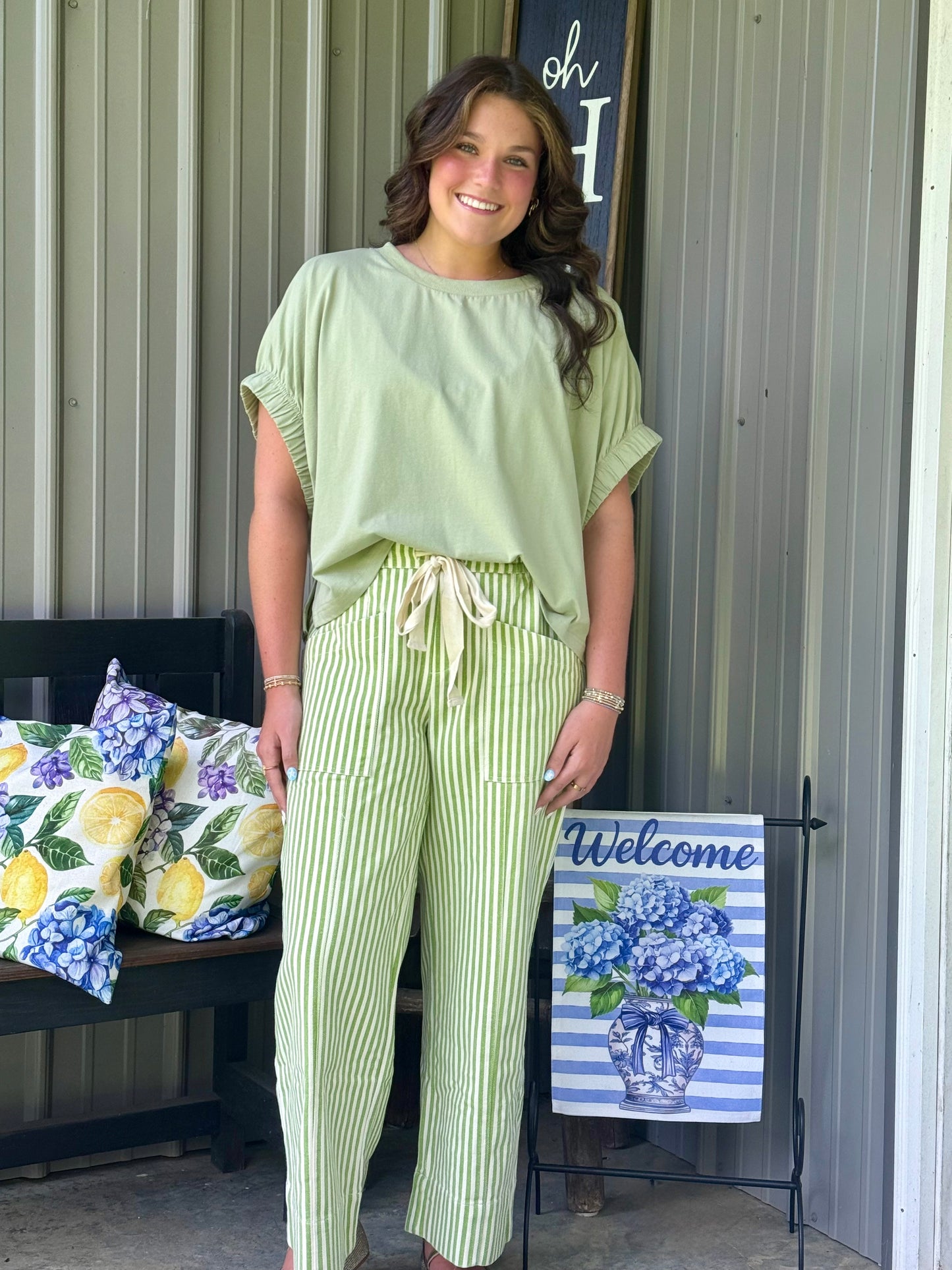 Striped Drawstring Pull On Pants