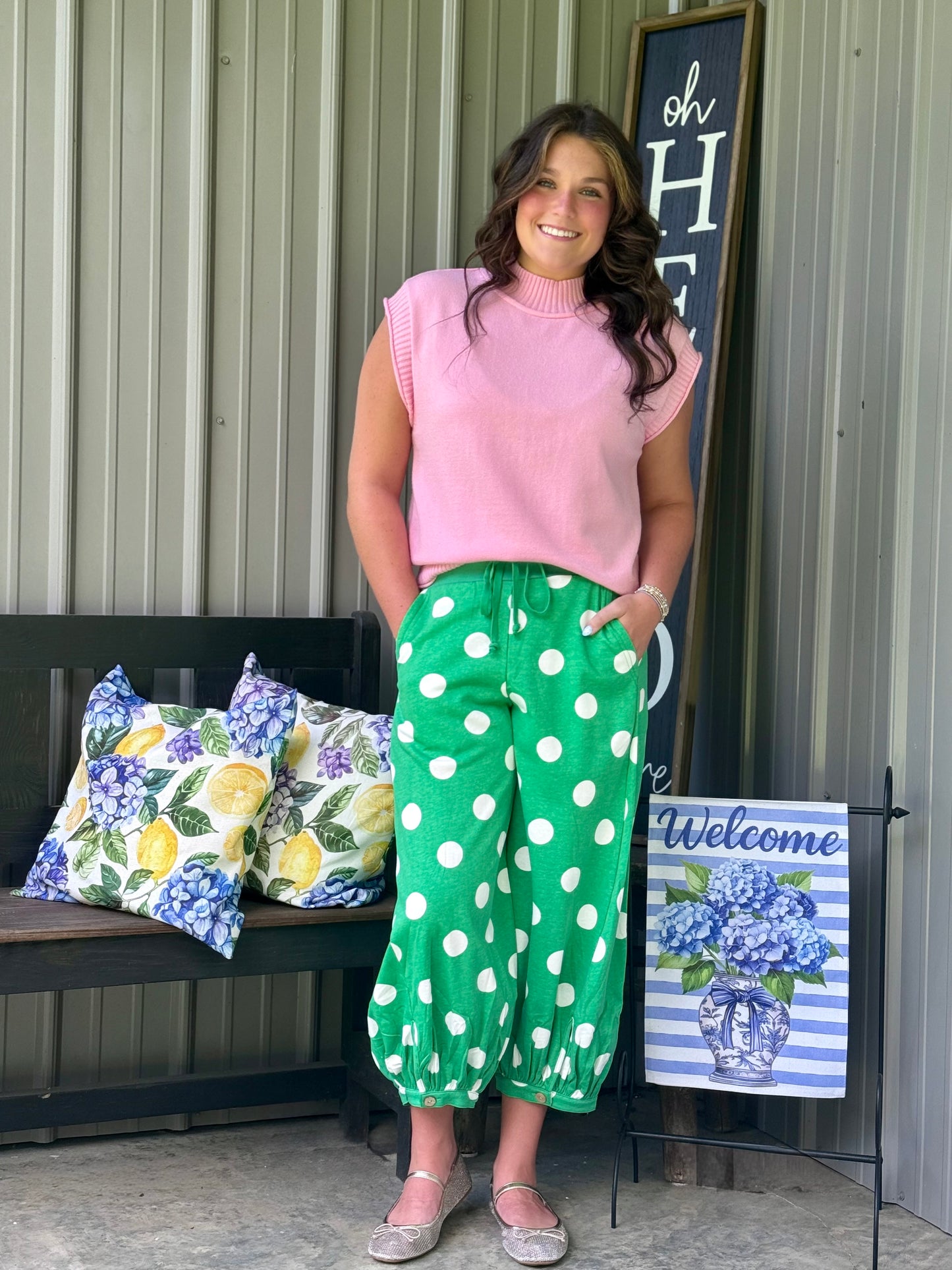The Polka Dot Printed French Terry Balloon Pants