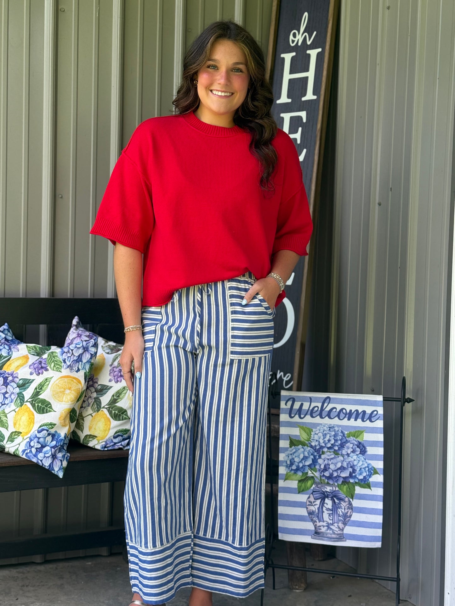 Woven Striped Wide Leg Pants