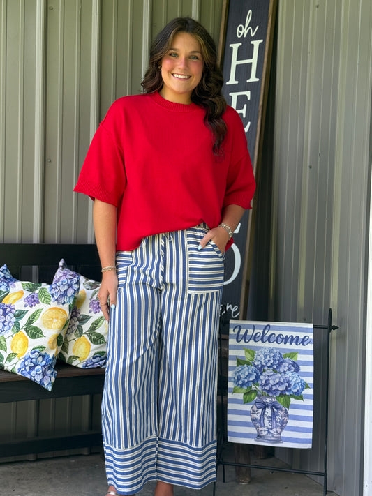 Woven Striped Wide Leg Pants