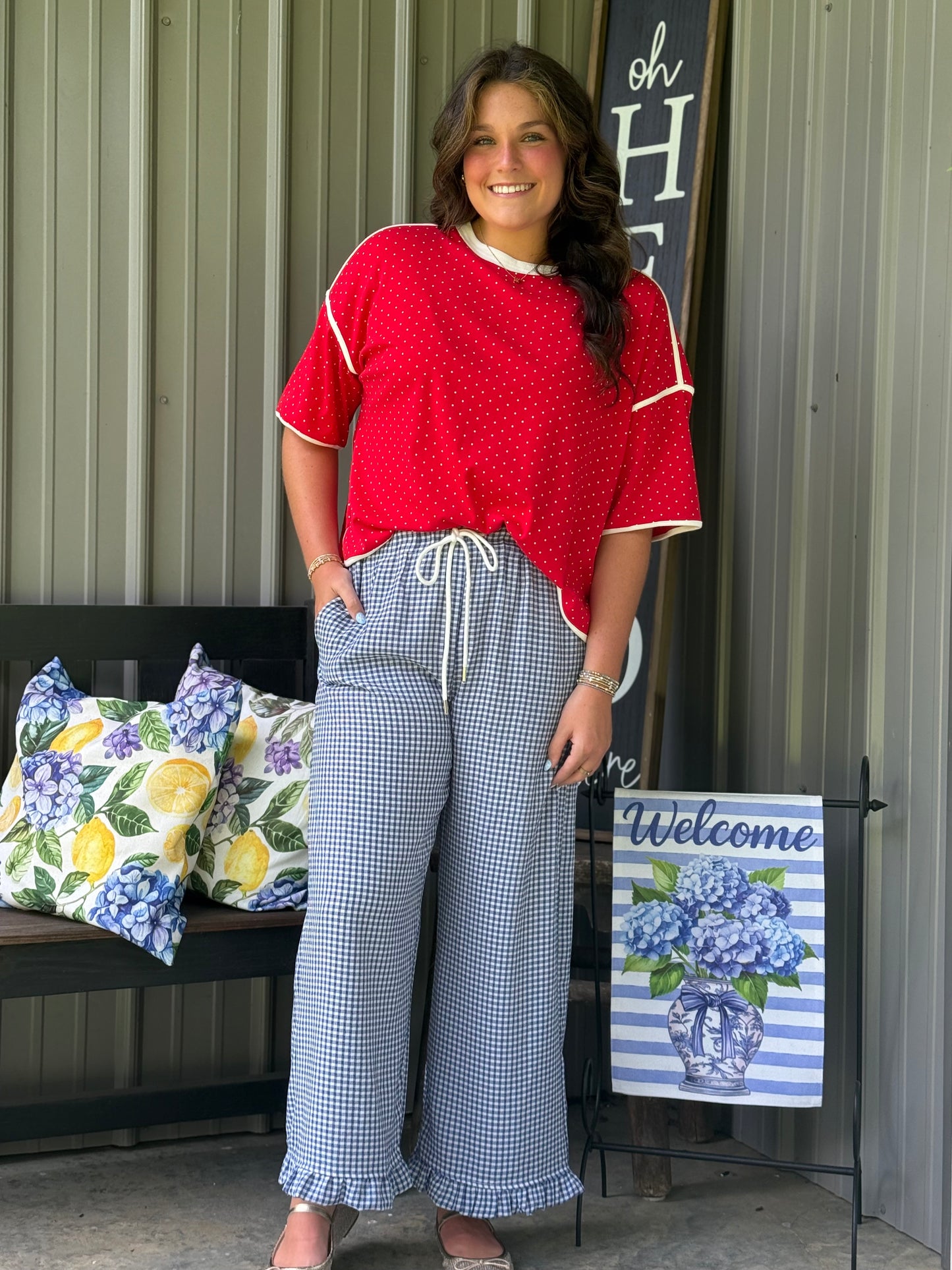 Gingham Drawstring Pants