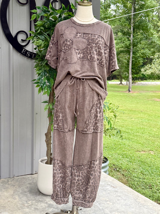 Mineral Washed Leopard Cheetah Daisy Patched Top