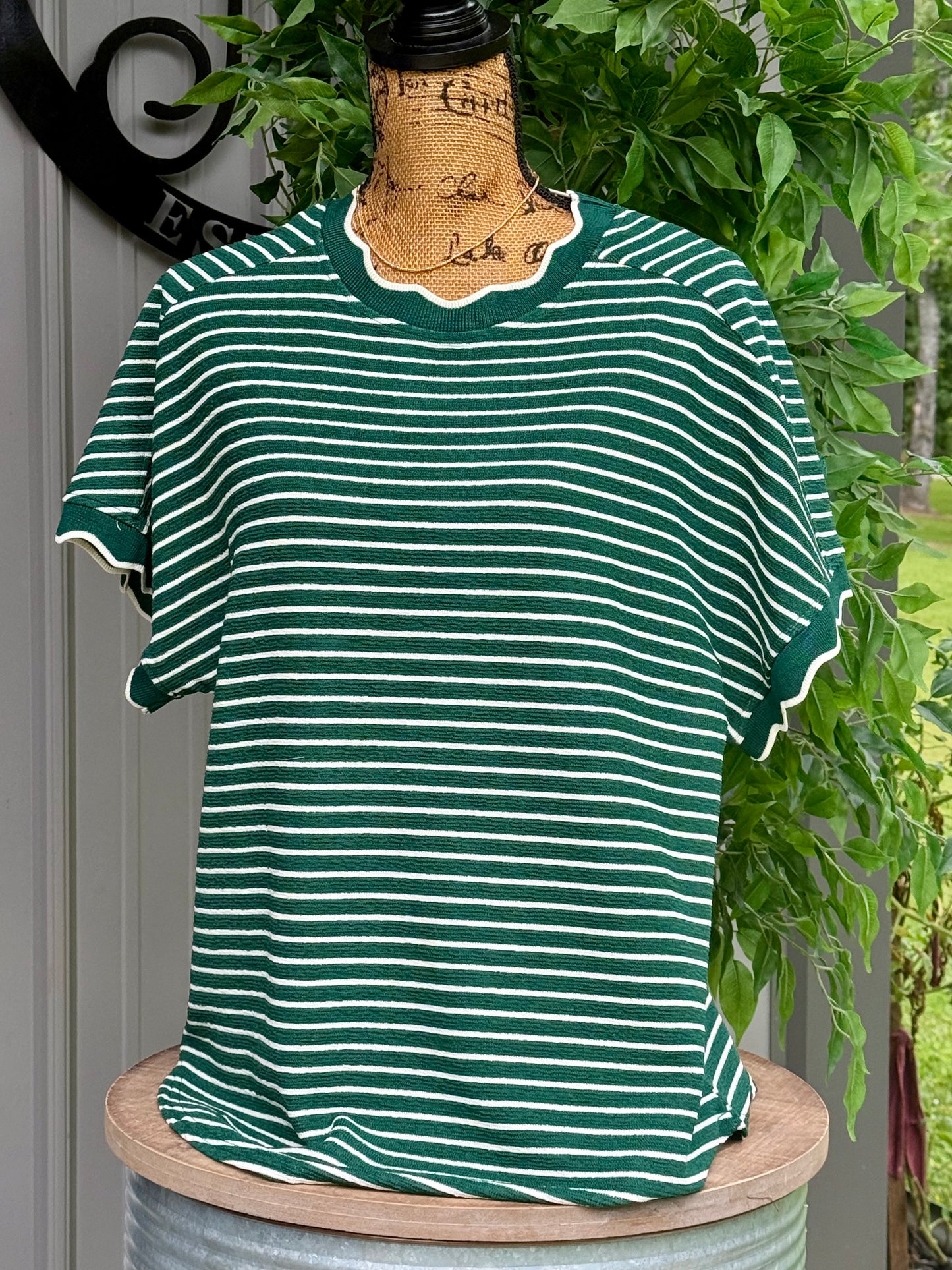 Scallop Trim Striped Top