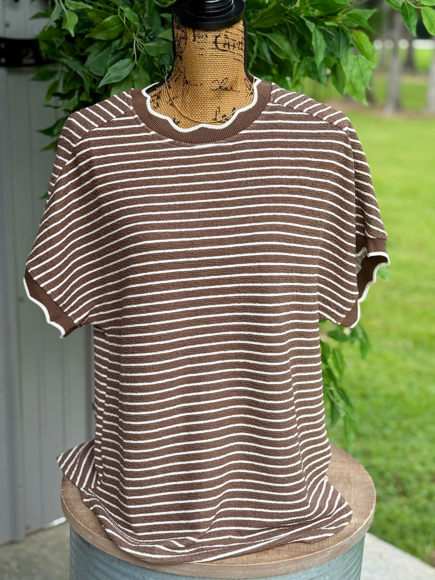Scallop Trim Striped Top