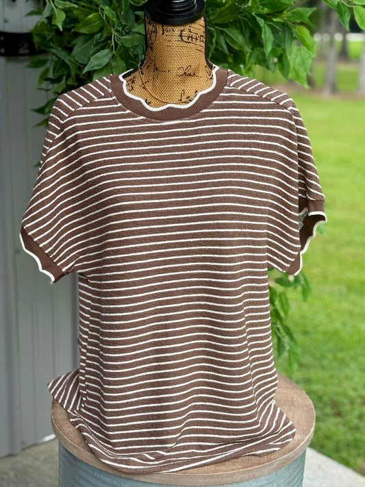 Scallop Trim Striped Top