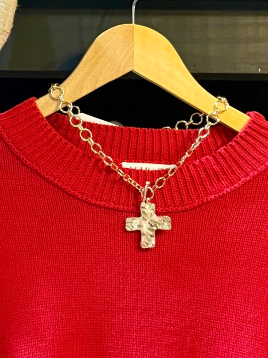 Hammered Cross Toggle Necklace