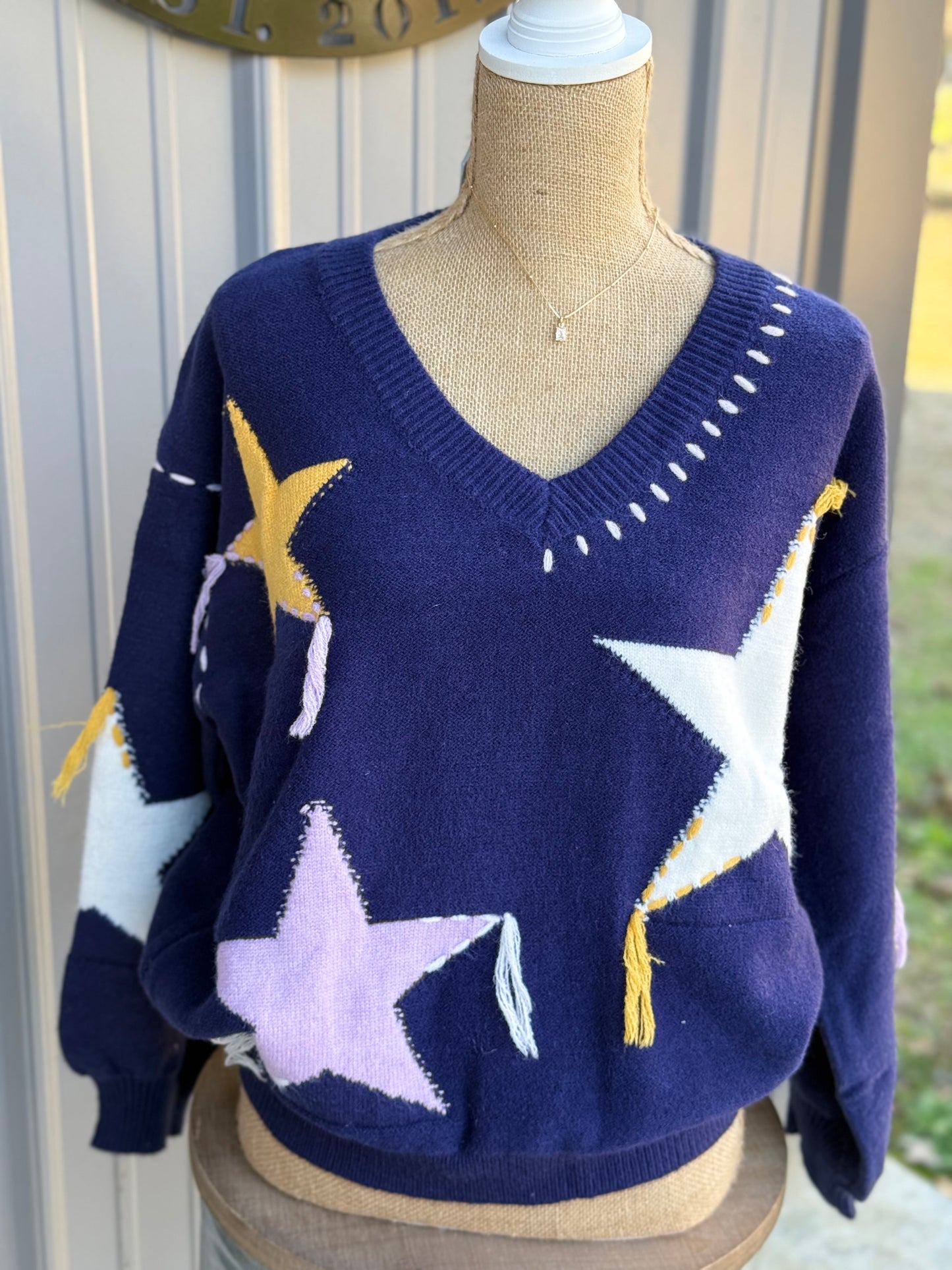 Star Fringed Oversized Sweater