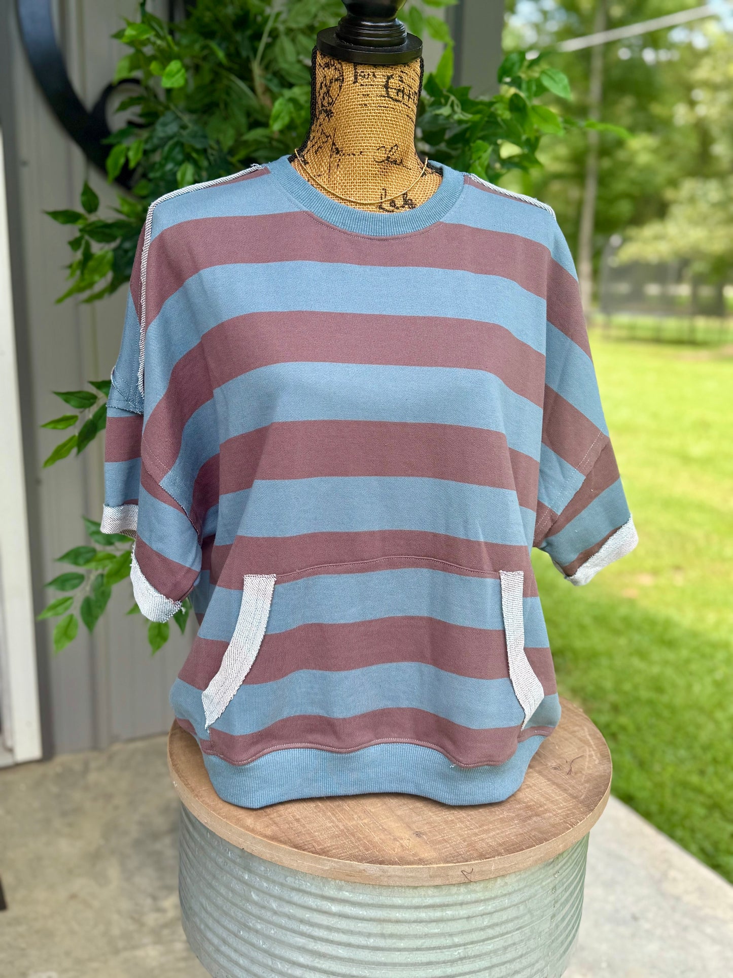 Oversized Stripe Terry Sweatshirt Top