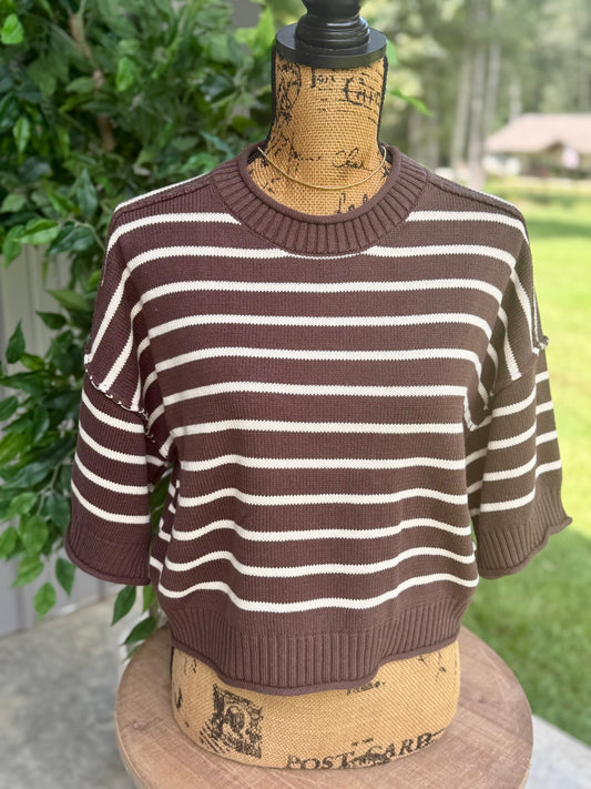 Annie Striped Raw Edge Sweater