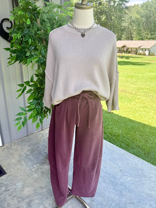 Smocked Waist Drawstring Barrel-Leg Sweatpants