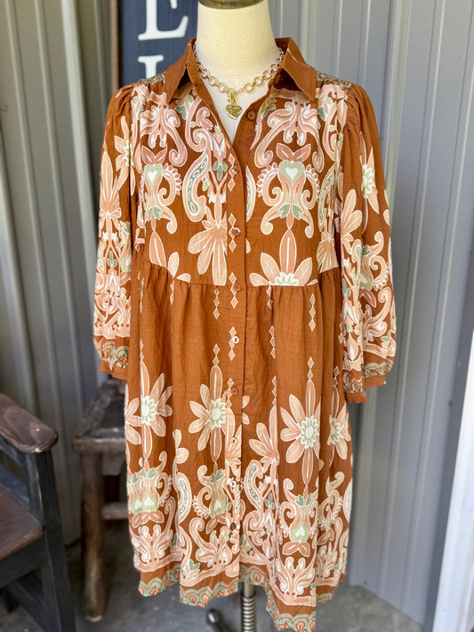 Demi Boho Print Shirt Dress