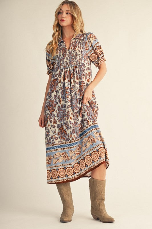 Baroque Floral Print Midi Dress
