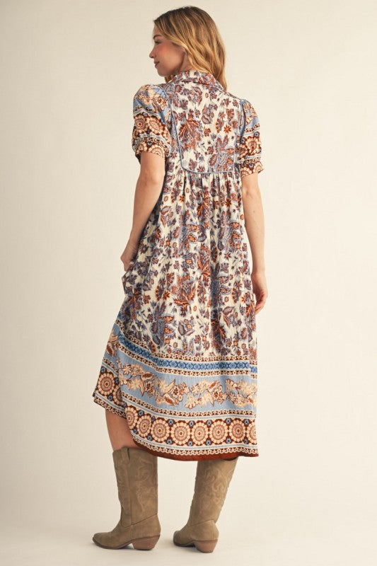 Baroque Floral Print Midi Dress