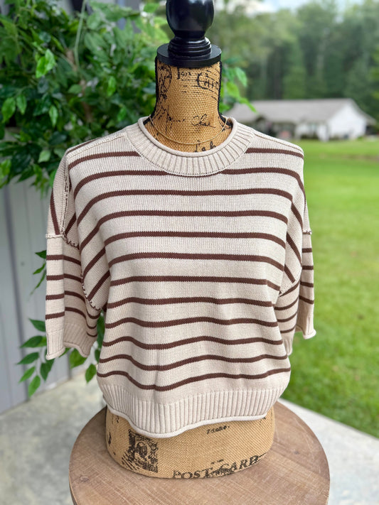 Annie Striped Raw Edge Sweater
