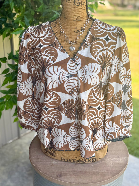 Ric-Rac Trim V Neck Top