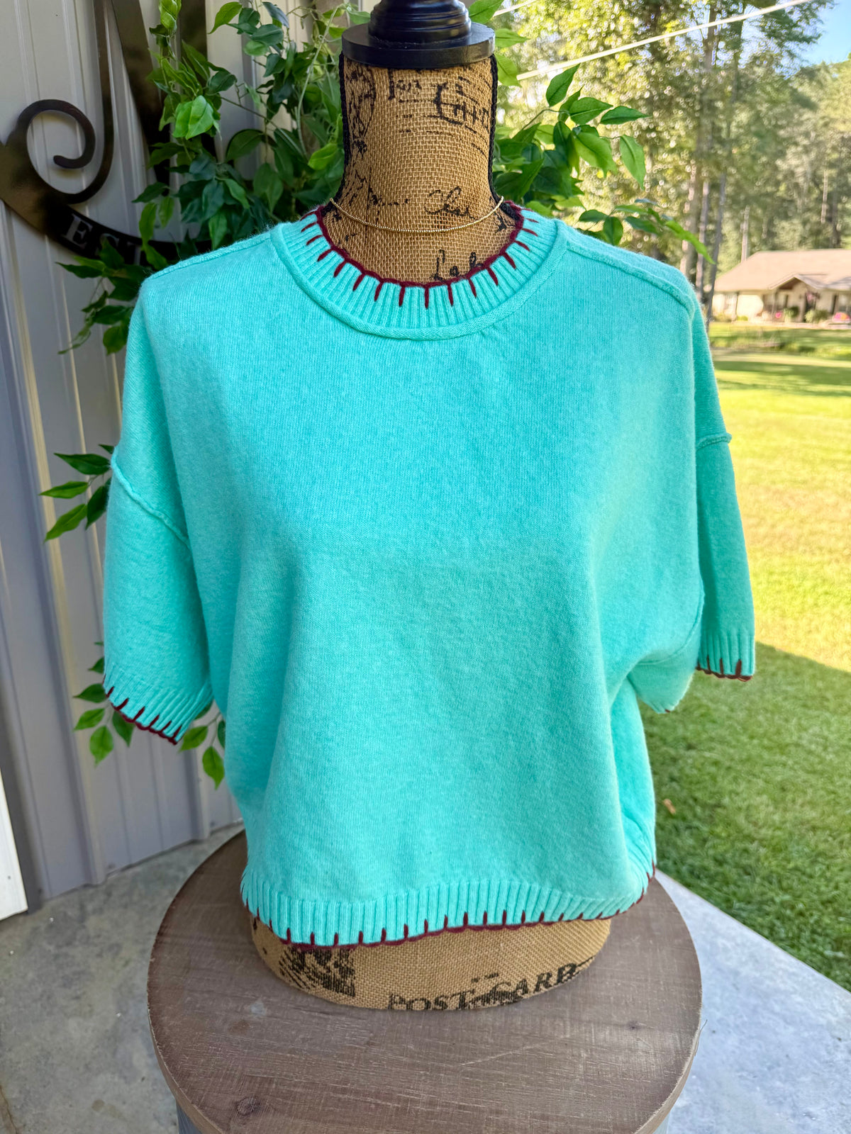Marley Blanket Stitch Short Sleeve Sweater