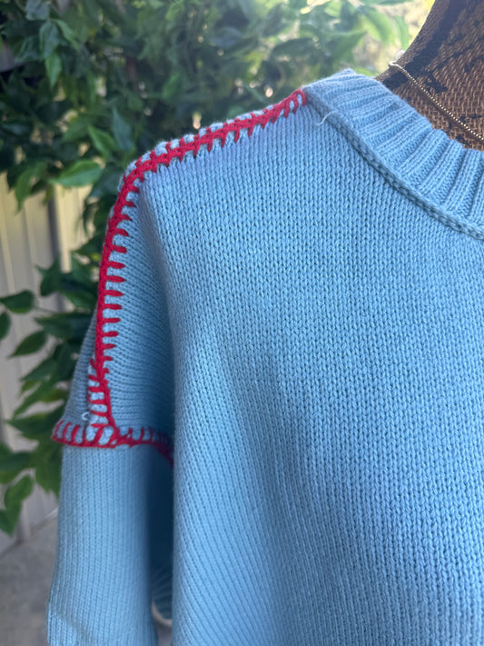Lori Short Sleeve Blanket Stitch Sweater